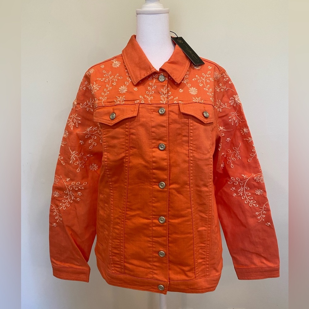DG2 Embroidered Salmon color Denim Jacket size L NWT - Picture 2 of 10